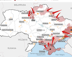 Situación en el frente ucraniano ayer lunes. Fuente: RTVE.